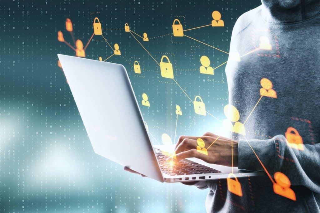 Computador com ícones de segurança